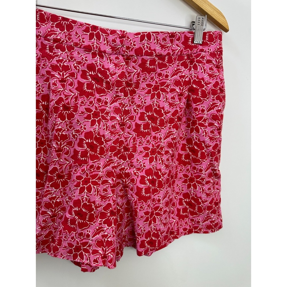 J.Crew Floral Linen Blend Elastic Back Shorts BY449 Red Pink Women's Size 12 - Picture 4 of 13